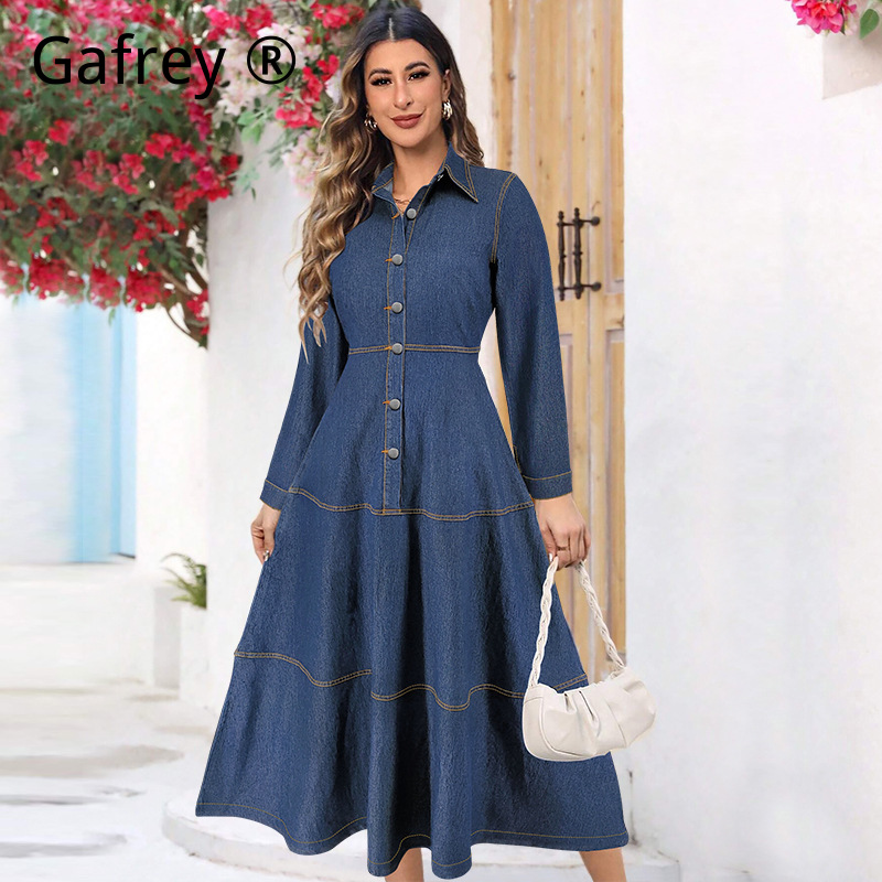 Vintage Fashion Women Dresses - Nuevo Vestido Camisero Vaquero de Moda,