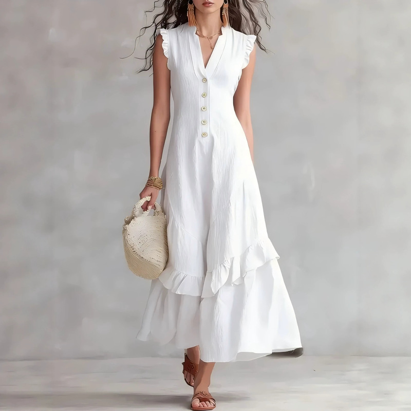 Vintage Fashion Women Dresses - Vestido Largo Elegante de Algodón y