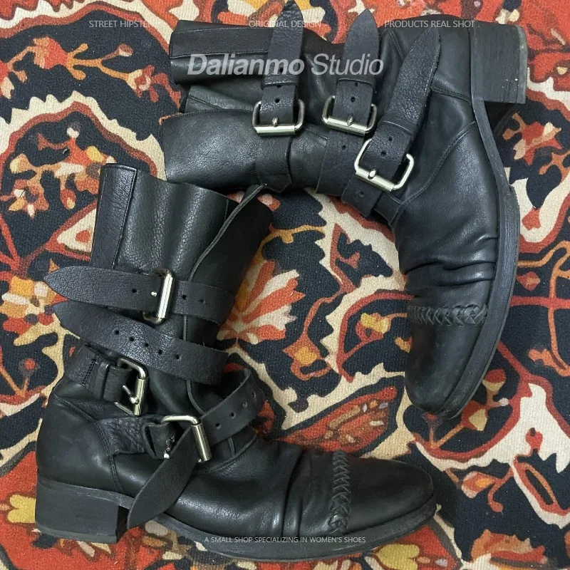 Botas de moto de cuero genuino - Vintage Fashion Style reseña y precio